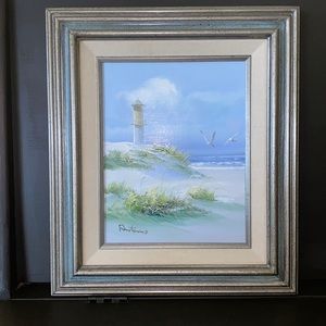 Authentic Antonio Original Framed Oil Painting White Sands Coastline Lighthouse